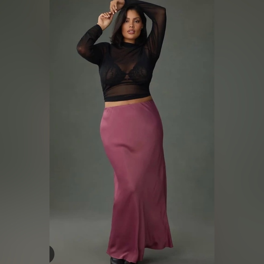 By Anthropologie The Tilda Maxi Slip Skirt In Purple in XL